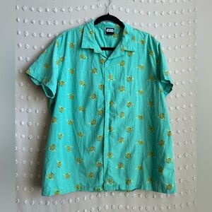 Star Wars Men’s Baby Yoda Short Sleeve Button‎ Up Sz XL Teal